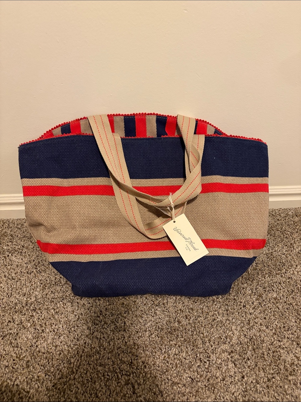 Universal Thread Reversible Navy, Red & Beige Striped Canvas Tote